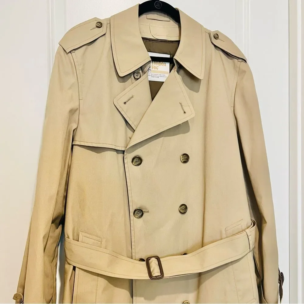 Vintage London Fog Men's Tan Trench Coat Insulated Lining Included Sz. 42 Long - Picture 3 of 12